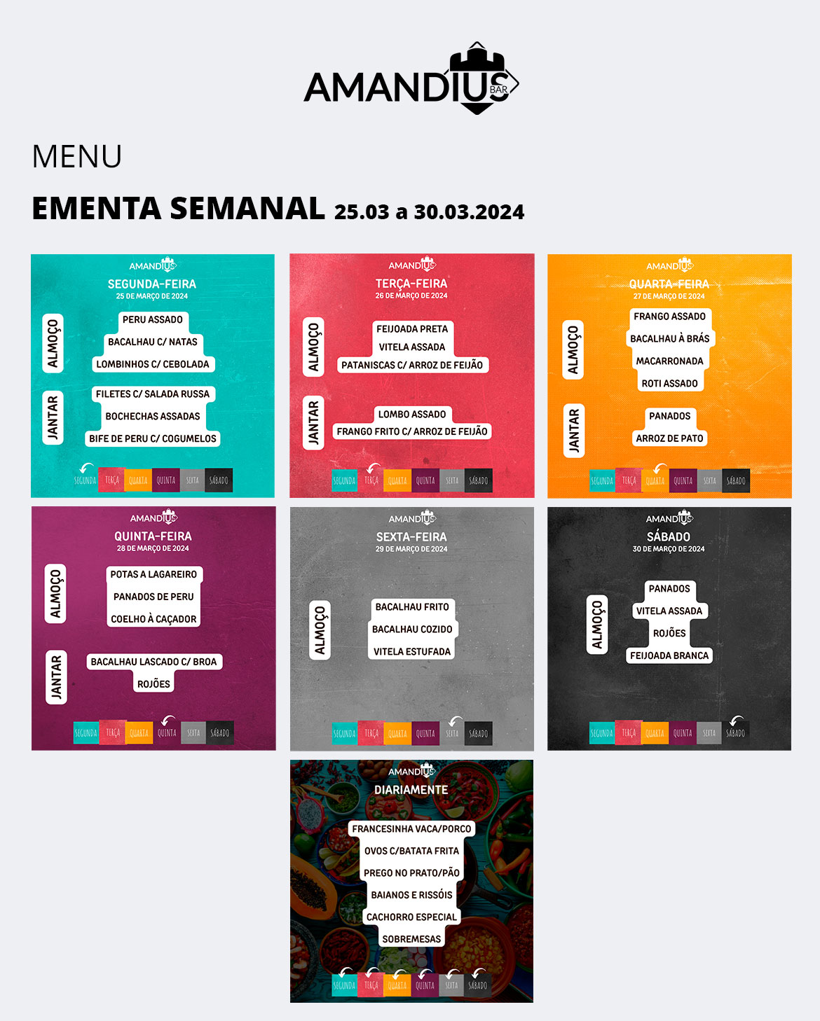 Ementa semanal | 25.03.24 a 30.03.2024